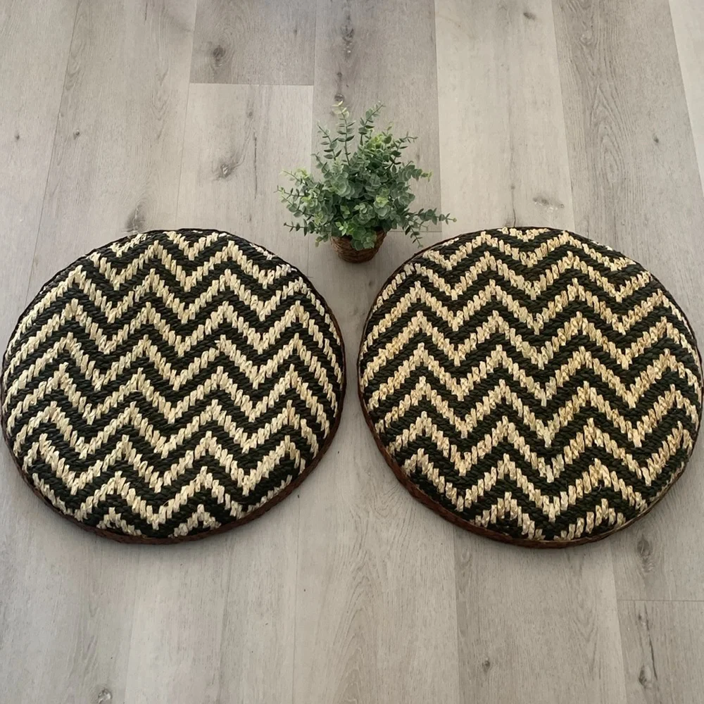 Woven‎ zigzag chevron Set of 2 larger round baskets wallDecor two tones boho art
